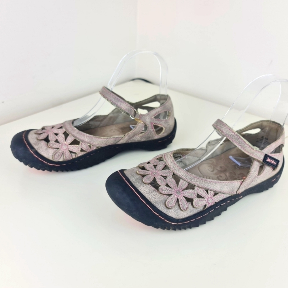 Jambu Pink Beige Marbled Wildflower Mary Jane Flats Size 6.5M